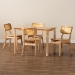 Baxton Studio Dulcet Mid-Century Modern Oak Brown Finished Wood and Rattan 5-Piece Dining Set - RH257C-Natural Rattan-Rectangle-5PC Dining Set
