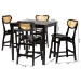 Baxton Studio Hesper Mid-Century Modern Dark Brown Finished Wood and Rattan 5-Piece Pub Set - RH253P-Natural Rattan/Dark Brown-5PC Pub Set