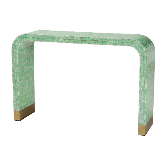 Baxton Studio Didrika Modern Bohemian Seafoam Green Mother of Pearl Console Table