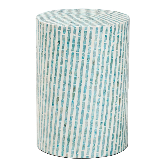 Baxton Studio Draven Modern Bohemian White and Blue Mother of Pearl End Table