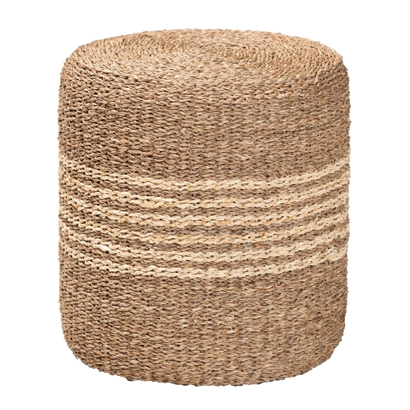bali & pari Wickham Modern Bohemian Natural Brown Seagrass Ottoman Footstool