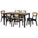 Baxton Studio Jeriah Mid-Century Modern Dark Brown Brown Finished Wood and Woven Rattan 7-Piece Dining Set
