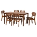Baxton Studio Jeriah Mid-Century Modern Walnut Brown Finished Wood and Woven Rattan 7-Piece Dining Set