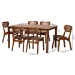 Baxton Studio Jeriah Mid-Century Modern Walnut Brown Finished Wood and Woven Rattan 7-Piece Dining Set - RH253C-Walnut Rattan-Rectangle-7PC Dining Set