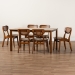 Baxton Studio Jeriah Mid-Century Modern Walnut Brown Finished Wood and Woven Rattan 7-Piece Dining Set - RH253C-Walnut Rattan-Rectangle-7PC Dining Set