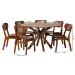 Baxton Studio Giuliana Mid-Century Modern Walnut Brown Finished Wood and Woven Rattan 7-Piece Dining Set - RH253C-Walnut Rattan-Round-7PC Dining Set