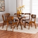 Baxton Studio Giuliana Mid-Century Modern Walnut Brown Finished Wood and Woven Rattan 7-Piece Dining Set - RH253C-Walnut Rattan-Round-7PC Dining Set