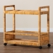 bali & pari Genet Modern Bohemian Natural Brown Rattan and Teak Wood 2-Tier Kitchen Cart - DCWH10014-Rous-Natural Rattan-Cart