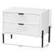 Baxton Studio Merryn Mid-Century Transitional Distressed White Finished Wood and Black Metal 2-Drawer Storage Cabinet - JY23A337-White Wooden-Cabinet