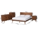 Baxton Studio Melora Mid-Century Modern Walnut Brown Finished Wood and Rattan Full Size 4-Piece Bedroom Set - MG0004-Ash Walnut-Full 4PC Bedroom Set