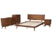 Baxton Studio Melora Mid-Century Modern Walnut Brown Finished Wood and Rattan Full Size 4-Piece Bedroom Set - MG0004-Ash Walnut-Full 4PC Bedroom Set