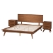 Baxton Studio Melora Mid-Century Modern Walnut Brown Finished Wood and Rattan Full Size 3-Piece Bedroom Set - MG0004-Ash Walnut-Full 3PC Bedroom Set