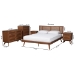 Baxton Studio Nura Mid-Century Modern Walnut Brown Finished Wood and Rattan Full Size 5-Piece Bedroom Set - Nura-Ash Walnut Rattan-Full 5PC Bedroom Set