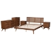 Baxton Studio Nura Mid-Century Modern Walnut Brown Finished Wood and Rattan Full Size 5-Piece Bedroom Set - Nura-Ash Walnut Rattan-Full 5PC Bedroom Set