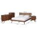 Baxton Studio Nura Mid-Century Modern Walnut Brown Finished Wood and Rattan Full Size 4-Piece Bedroom Set - Nura-Ash Walnut Rattan-Full 4PC Bedroom Set
