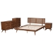 Baxton Studio Nura Mid-Century Modern Walnut Brown Finished Wood and Rattan Full Size 4-Piece Bedroom Set - Nura-Ash Walnut Rattan-Full 4PC Bedroom Set