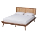 Baxton Studio Nura Mid-Century Modern Walnut Brown Finished Wood and Rattan Full Size 4-Piece Bedroom Set - Nura-Ash Walnut Rattan-Full 4PC Bedroom Set