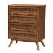 Baxton Studio Nura Mid-Century Modern Walnut Brown Finished Wood and Rattan Full Size 4-Piece Bedroom Set - Nura-Ash Walnut Rattan-Full 4PC Bedroom Set
