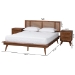 Baxton Studio Nura Mid-Century Modern Walnut Brown Finished Wood and Rattan Full Size 3-Piece Bedroom Set - Nura-Ash Walnut Rattan-Full 3PC Bedroom Set