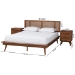 Baxton Studio Nura Mid-Century Modern Walnut Brown Finished Wood and Rattan Full Size 3-Piece Bedroom Set - Nura-Ash Walnut Rattan-Full 3PC Bedroom Set