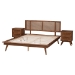 Baxton Studio Nura Mid-Century Modern Walnut Brown Finished Wood and Rattan Full Size 3-Piece Bedroom Set - Nura-Ash Walnut Rattan-Full 3PC Bedroom Set