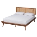 Baxton Studio Nura Mid-Century Modern Walnut Brown Finished Wood and Rattan Full Size 3-Piece Bedroom Set - Nura-Ash Walnut Rattan-Full 3PC Bedroom Set