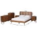 Baxton Studio Asami Mid-Century Modern Walnut Brown Finished Wood and Woven Rattan Full Size 5-Piece Bedroom Set - Asami-Ash Walnut Rattan-Full 5PC Bedroom Set
