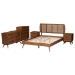 Baxton Studio Asami Mid-Century Modern Walnut Brown Finished Wood and Woven Rattan Full Size 5-Piece Bedroom Set - Asami-Ash Walnut Rattan-Full 5PC Bedroom Set