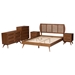 Baxton Studio Asami Mid-Century Modern Walnut Brown Finished Wood and Woven Rattan Queen Size 5-Piece Bedroom Set - Asami-Ash Walnut Rattan-Queen 5PC Bedroom Set