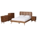Baxton Studio Asami Mid-Century Modern Walnut Brown Finished Wood and Woven Rattan Full Size 4-Piece Bedroom Set