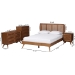 Baxton Studio Asami Mid-Century Modern Walnut Brown Finished Wood and Woven Rattan Full Size 4-Piece Bedroom Set - Asami-Ash Walnut Rattan-Full 4PC Bedroom Set