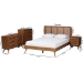 Baxton Studio Asami Mid-Century Modern Walnut Brown Finished Wood and Woven Rattan Full Size 4-Piece Bedroom Set - Asami-Ash Walnut Rattan-Full 4PC Bedroom Set
