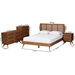 Baxton Studio Asami Mid-Century Modern Walnut Brown Finished Wood and Woven Rattan Queen Size 4-Piece Bedroom Set - Asami-Ash Walnut Rattan-Queen 4PC Bedroom Set