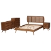 Baxton Studio Asami Mid-Century Modern Walnut Brown Finished Wood and Woven Rattan Full Size 4-Piece Bedroom Set - Asami-Ash Walnut Rattan-Full 4PC Bedroom Set