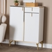 Baxton Studio Lilac Modern Glam White Wood and Gold Metal 2-Door Shoe Cabinet - LV47 SC4715WI-White-Shoe Cabinet