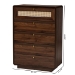 Baxton Studio Jenibelle Classic Walnut Brown Wood 5-Drawer Chest with Rattan Drawer - LV38 COD3823WI-Columbia-Rattan-5DW-Chest