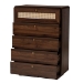 Baxton Studio Jenibelle Classic Walnut Brown Wood 5-Drawer Chest with Rattan Drawer - LV38 COD3823WI-Columbia-Rattan-5DW-Chest