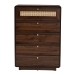 Baxton Studio Jenibelle Classic Walnut Brown Wood 5-Drawer Chest with Rattan Drawer - LV38 COD3823WI-Columbia-Rattan-5DW-Chest
