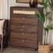 Baxton Studio Jenibelle Classic Walnut Brown Wood 5-Drawer Chest with Rattan Drawer - LV38 COD3823WI-Columbia-Rattan-5DW-Chest