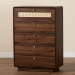 Baxton Studio Jenibelle Classic Walnut Brown Wood 5-Drawer Chest with Rattan Drawer - LV38 COD3823WI-Columbia-Rattan-5DW-Chest