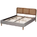 Baxton Studio Rosita Mid-Century Modern Transitional Light Grey Velvet Fabric and Walnut Brown Finished Wood Queen Size Platform Bed - BBT61162-Rattan-Queen