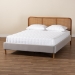 Baxton Studio Rosita Mid-Century Modern Transitional Light Grey Velvet Fabric and Walnut Brown Finished Wood Queen Size Platform Bed - BBT61162-Rattan-Queen