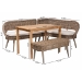 Baxton Studio Raisa Modern Bohemian Natural Kubu Rattan Bench and Wood Table 4-Piece Dining Nook Set - Mona Kubu-Grey/Natural/Light Brown-4PC Dining Set