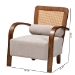 Baxton Studio Sage Modern Japandi Light Grey Fabric and Walnut Brown Finished Wood Arm Chair with Woven Rattan - RDS-S990-1S-Grey/Walnut PE Rattan-Chair