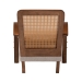 Baxton Studio Sage Modern Japandi Light Grey Fabric and Walnut Brown Finished Wood Arm Chair with Woven Rattan - RDS-S990-1S-Grey/Walnut PE Rattan-Chair
