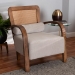 Baxton Studio Sage Modern Japandi Light Grey Fabric and Walnut Brown Finished Wood Arm Chair with Woven Rattan - RDS-S990-1S-Grey/Walnut PE Rattan-Chair