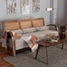 Baxton Studio Sage Modern Japandi Light Grey Fabric and Walnut Brown Finished Wood Sofa with Woven Rattan - RDS-S990-3S-Grey/Walnut PE Rattan-Sofa