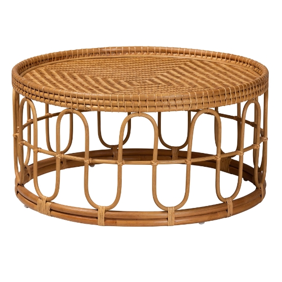 bali & pari Phoenix Modern Bohemian Light Honey Rattan Coffee Table
