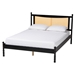 Baxton Studio Okena Mid-Century Modern Black Wood Queen Size Platform Bed with Woven Rattan - MG0214-1-Black/Natural-Queen
