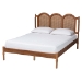 Baxton Studio Thatcher Mid-Century Modern Walnut Brown Finished Wood Queen Size Platform Bed with Woven Rattan - MG0211-Walnut-Queen